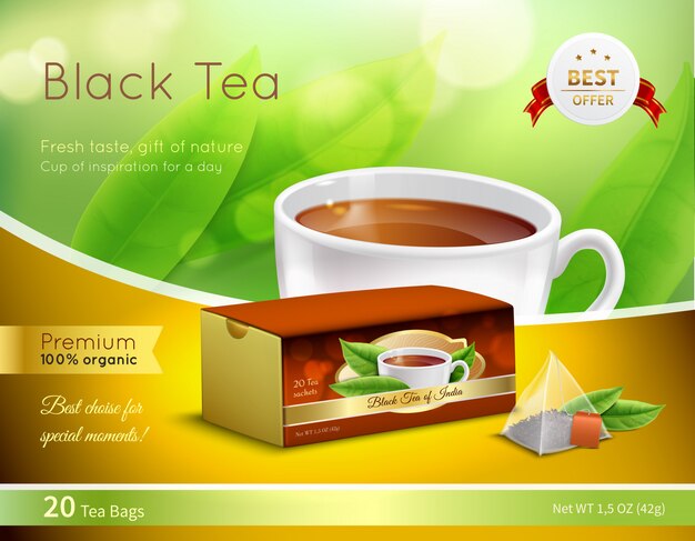 Black Tea Advertising Realistic Composition