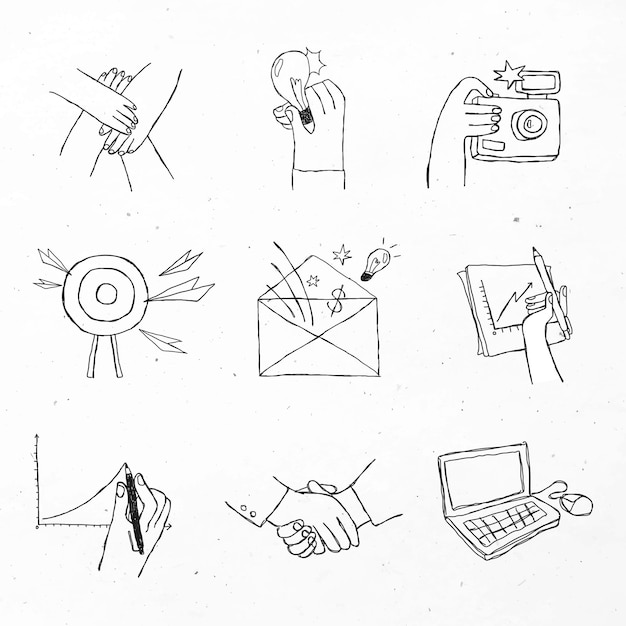 Free Vector black teamwork icons  with doodle art design set