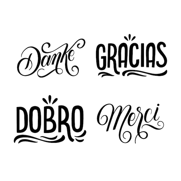 Black thank you lettering collection in different languages