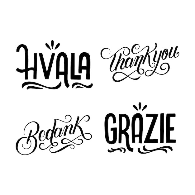 Black thank you lettering collection in different languages