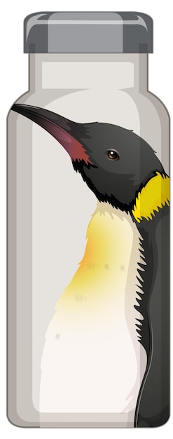 A black thermos bottle with penguin pattern