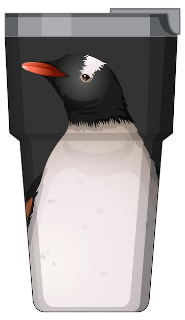 Free vector a black thermos flask with penguin pattern