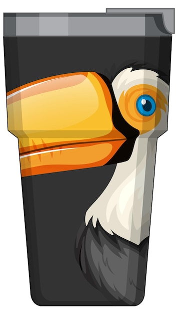 Free Vector a black thermos flask with toucan bird pattern