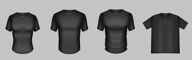 Free vector black tshirts set on transparent background