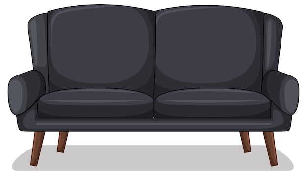 Black two-seater sofa isolated on white background