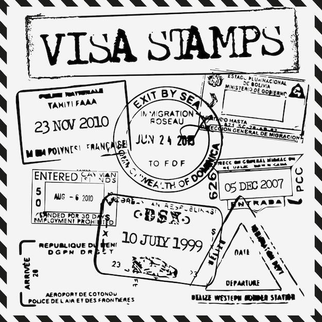 Free Vector black visa stamps