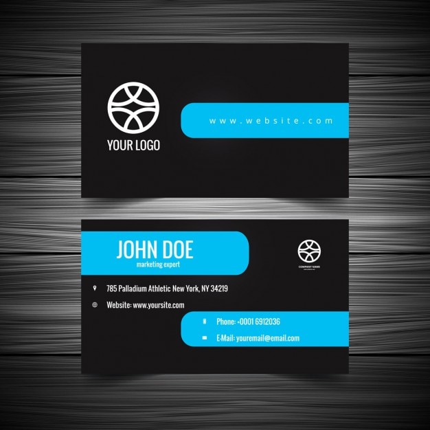 Free vector black visiting card with blue shape