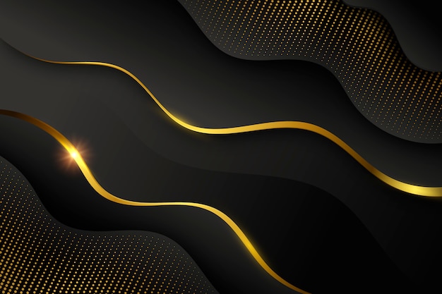 Black wallpaper with shapes and golden lines