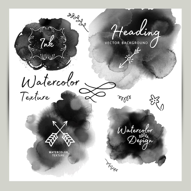 Free Vector black watercolor texture set