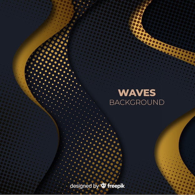 Black waves background with halftone effect