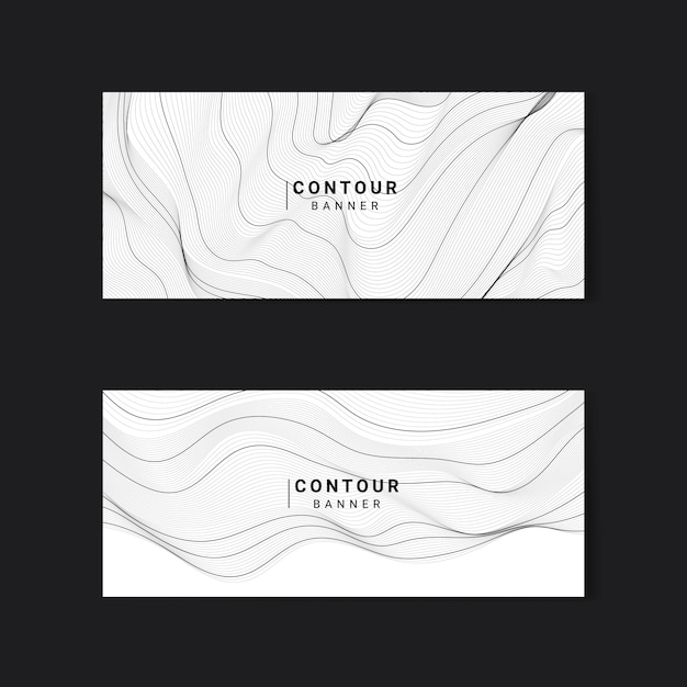 Black and white abstract map contour lines banners set