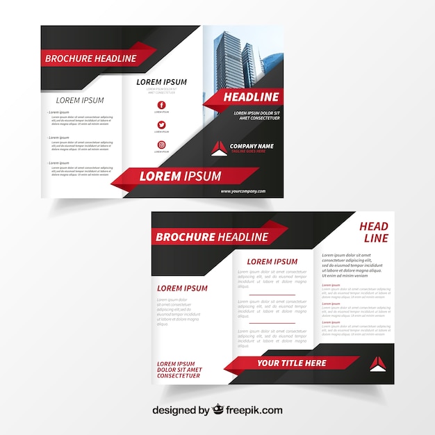 Black and white business brochure with red details