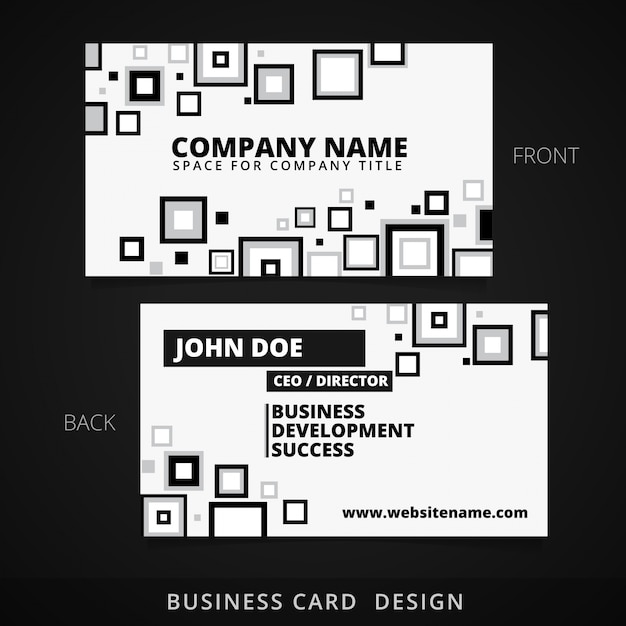 Free vector black and white business card design with square shapes