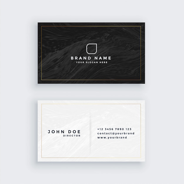 Black and white business card with marble texture