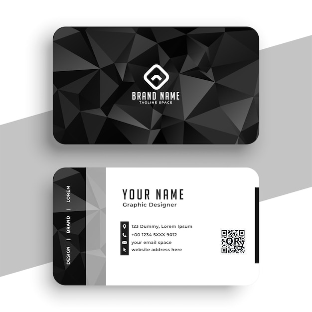 Free vector black and white business identity card layout in low poly style