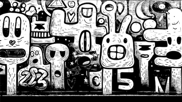 Free Vector black and white drawing wall graffiti texture