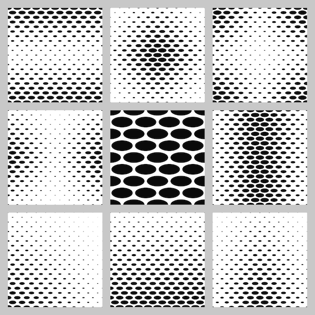 Black and white ellipse pattern background set