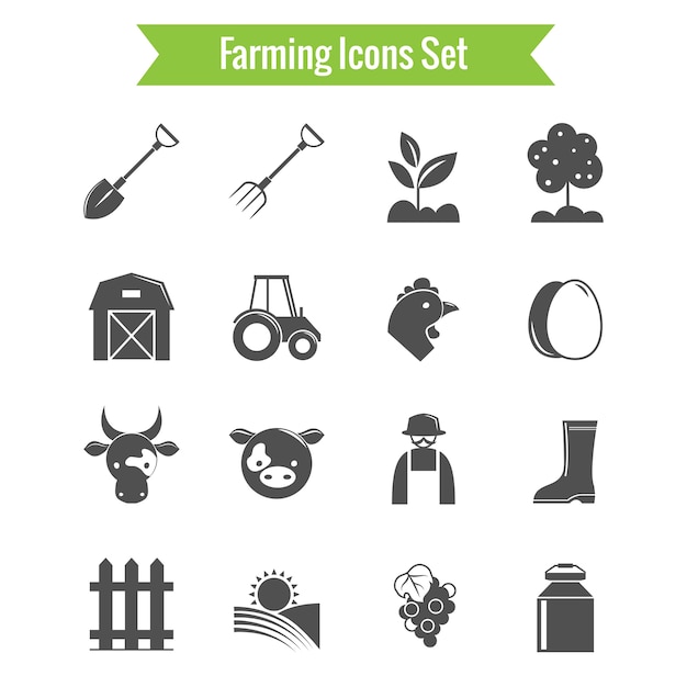 Free vector black and white farm icons