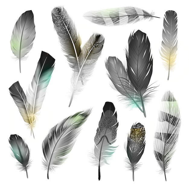 Black And White Feathers Set