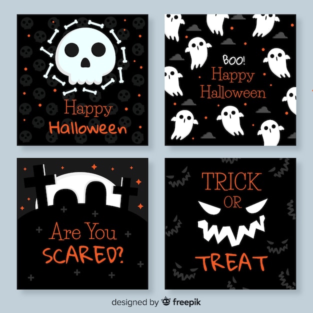 Free Vector black and white flat halloween cards