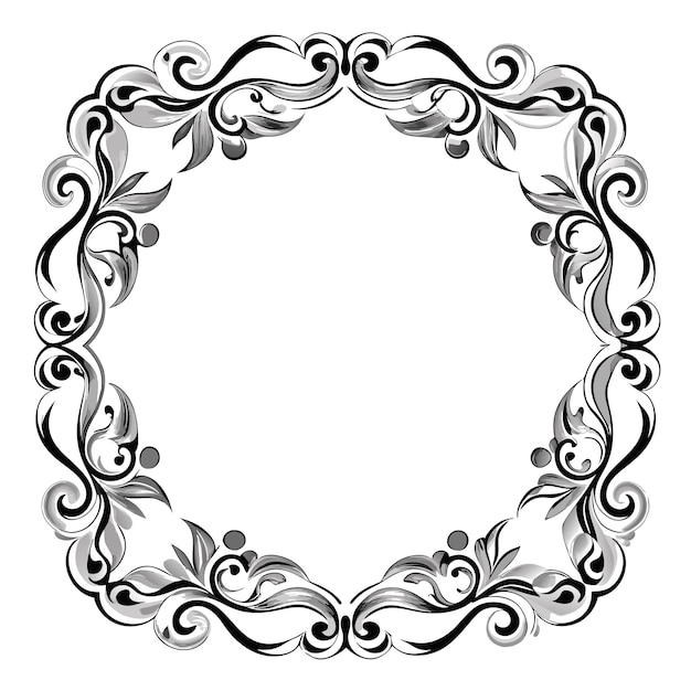 Free Vector black and white floral frame with swirls and leaves