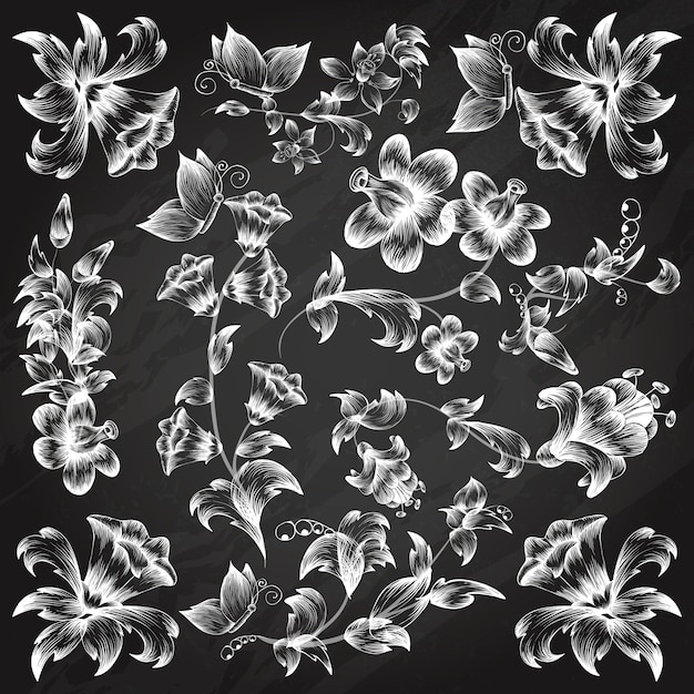 Black and white floral ornate elements template