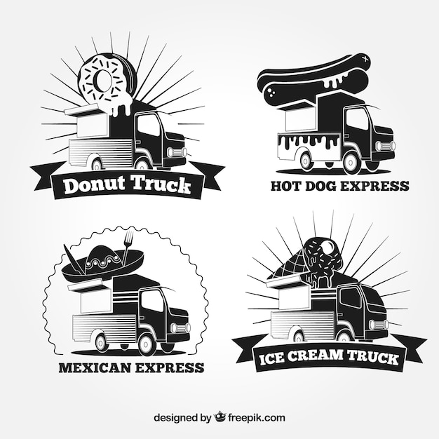 Free vector black and white food truck logo collection