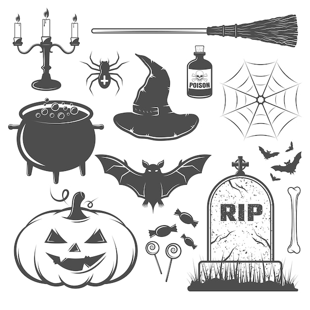 Free Vector black and white halloween elements set