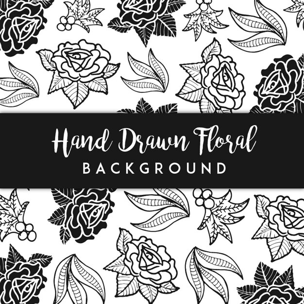 Black and White Hand Drawn Floral Background