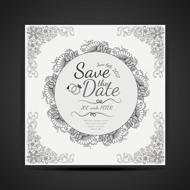 black and white hand drawn mandala design wedding invitaion card