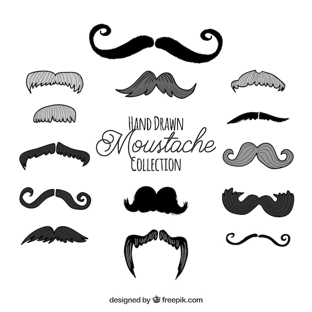 Black and white hand drawn mustache collection