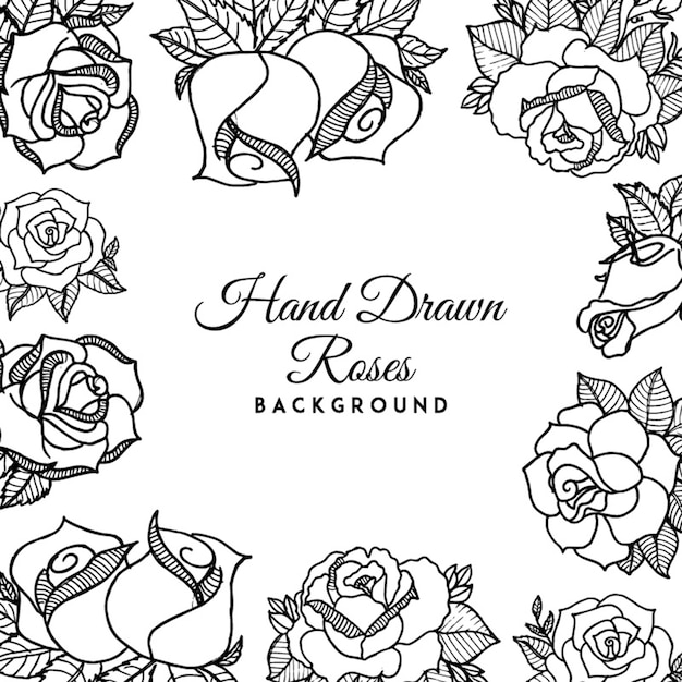 Black and White Hand Drawn Roses Background