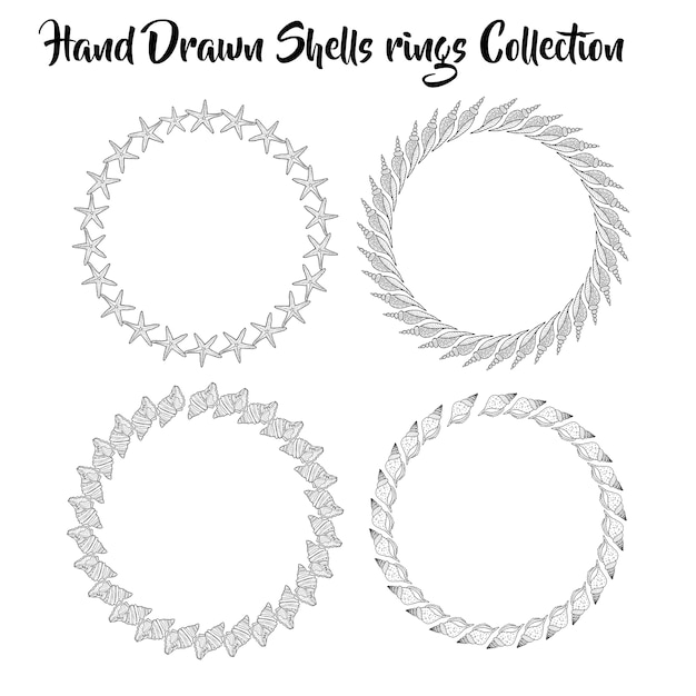 Free Vector  black and white hand drawn shells rings collection