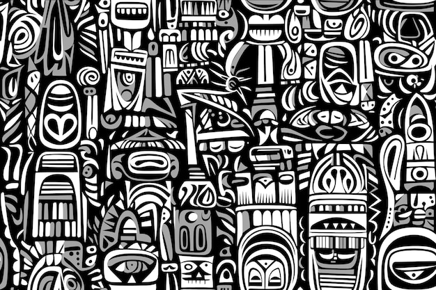 Free vector black and white hand drawn style line doodle pattern background