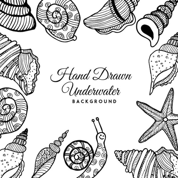 Black and White Hand Drawn Underwater Shells Background