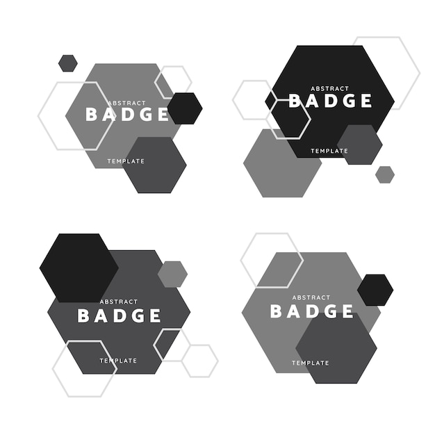 Free vector black and white hexagon geometric pattern badge vectors set