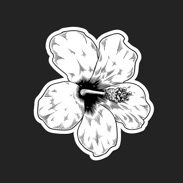 Free vector black and white hibiscus flower sticker with a white border