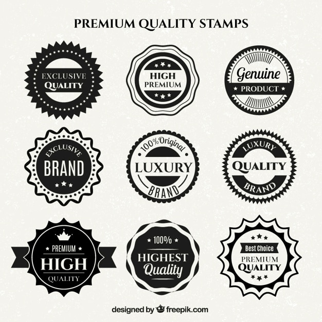 Free Vector black and white high quality badges in flat design