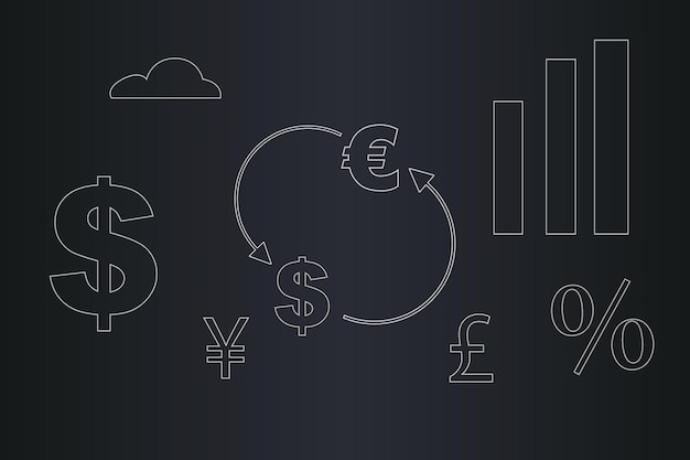 Free Vector a black and white image of various currencies and a dollar sign