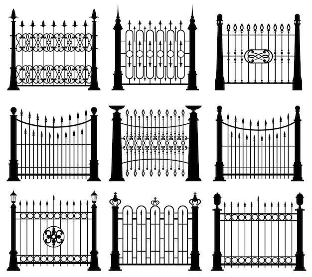 Black and white iron gates and fences set