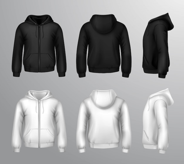 Black And White Male Hooded Sweatshirts 