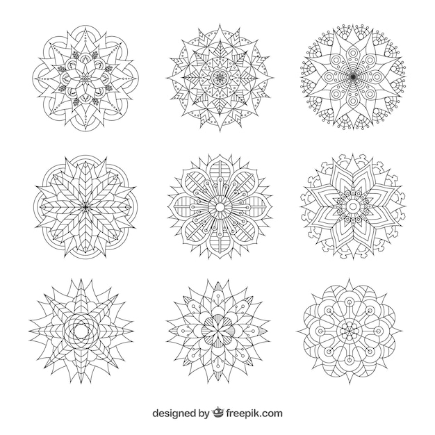 Free Vector black and white mandala collection