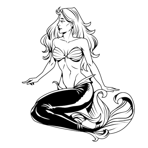 Free Vector black and white mermaid