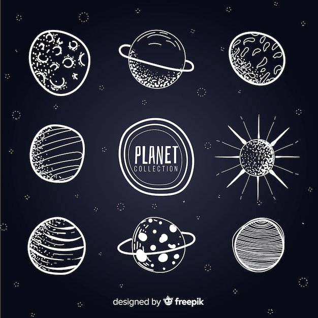 Free vector black and white milky way planets collection