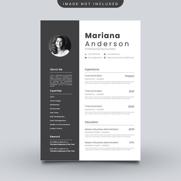 Free vector black white minimalist cv resume