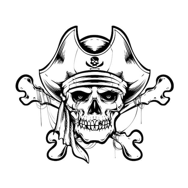 Black white pirates skull vector illustration