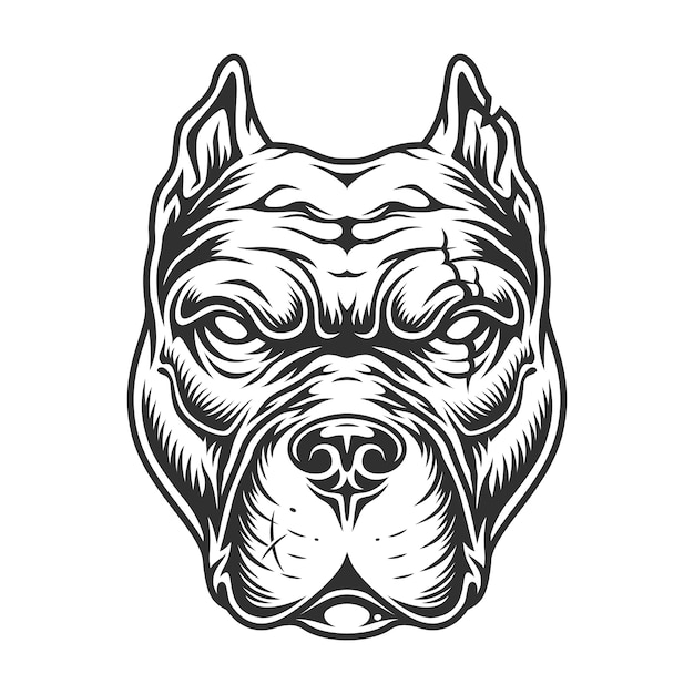 Free Vector black and white pitbull head