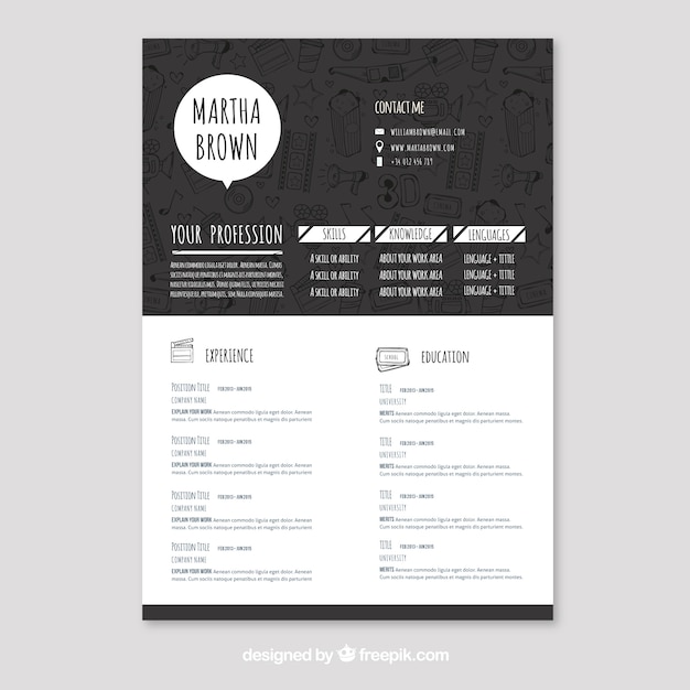 Free vector black and white resume concept