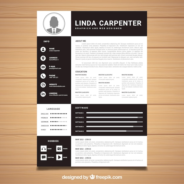 Free vector black and white resume template