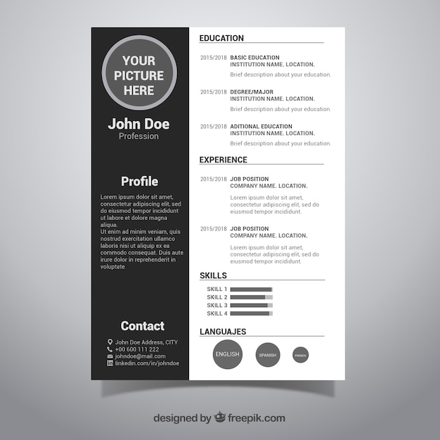 Free Vector black and white resume template